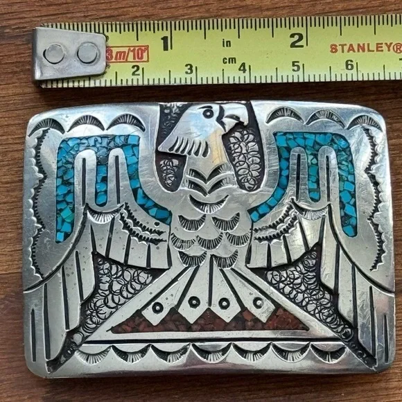 J. Nezzie Navajo Native American Belt Buckle. Sterling Silver.Unisex